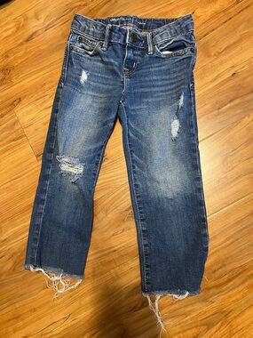 Girls' Ripped Dark Blue Cropped Jeans
